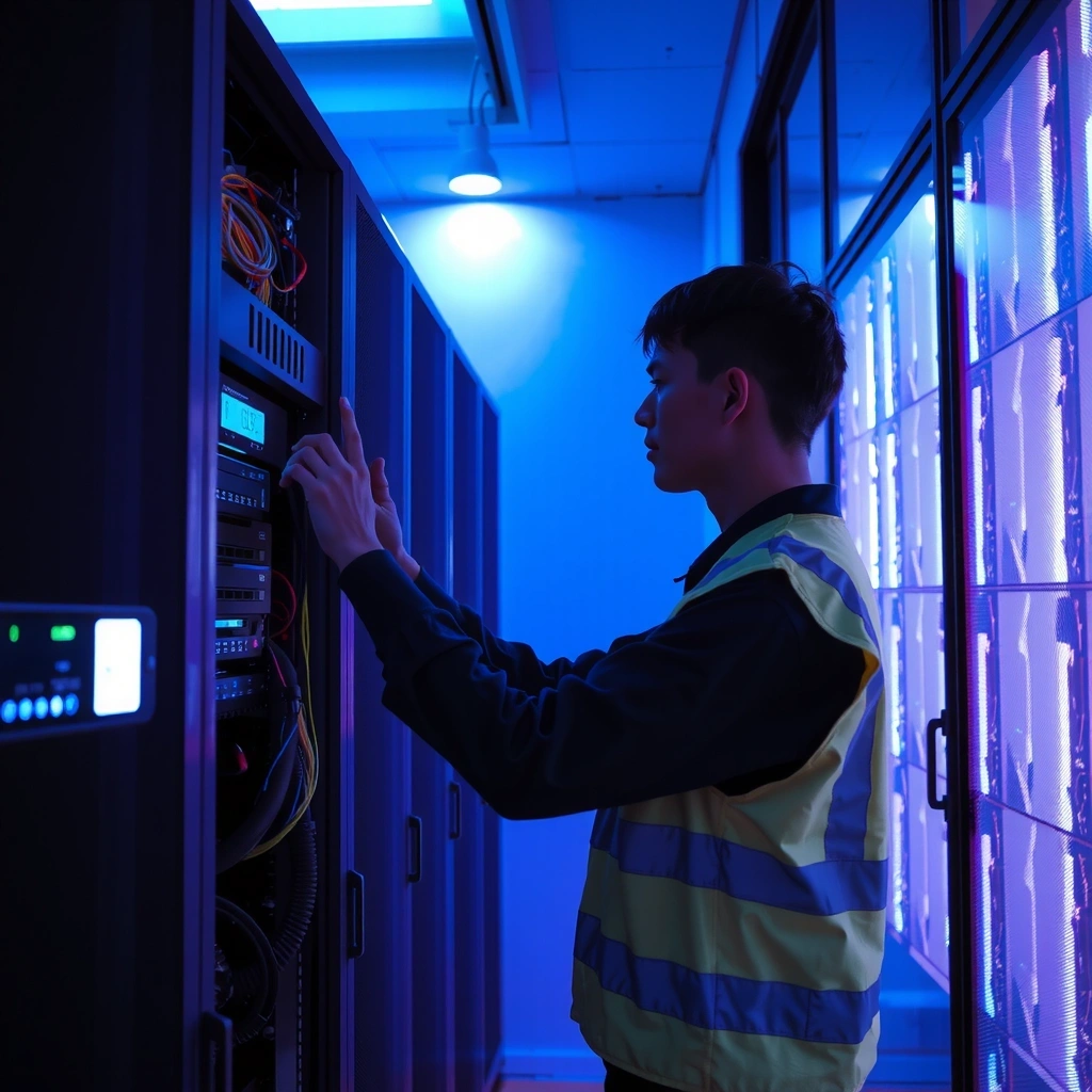 Technician checking servers